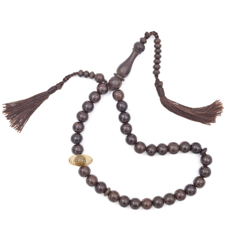 Handcrafted Tamarind Wood 33-Bead Dhikr Prayer Tasbih Dark Brown Tassels 11 mm Beads