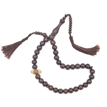 Handcrafted Tamarind Wood 33-Bead Dhikr Prayer Tasbih Dark Brown Tassels 11 mm Beads