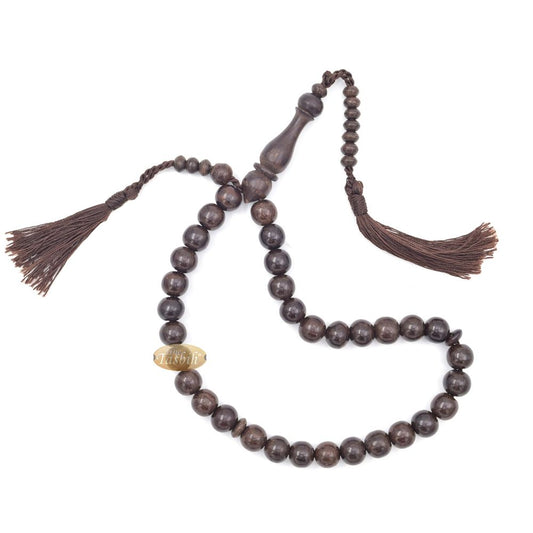 Handcrafted Tamarind Wood 33-Bead Dhikr Prayer Tasbih Dark Brown Tassels 11 mm Beads