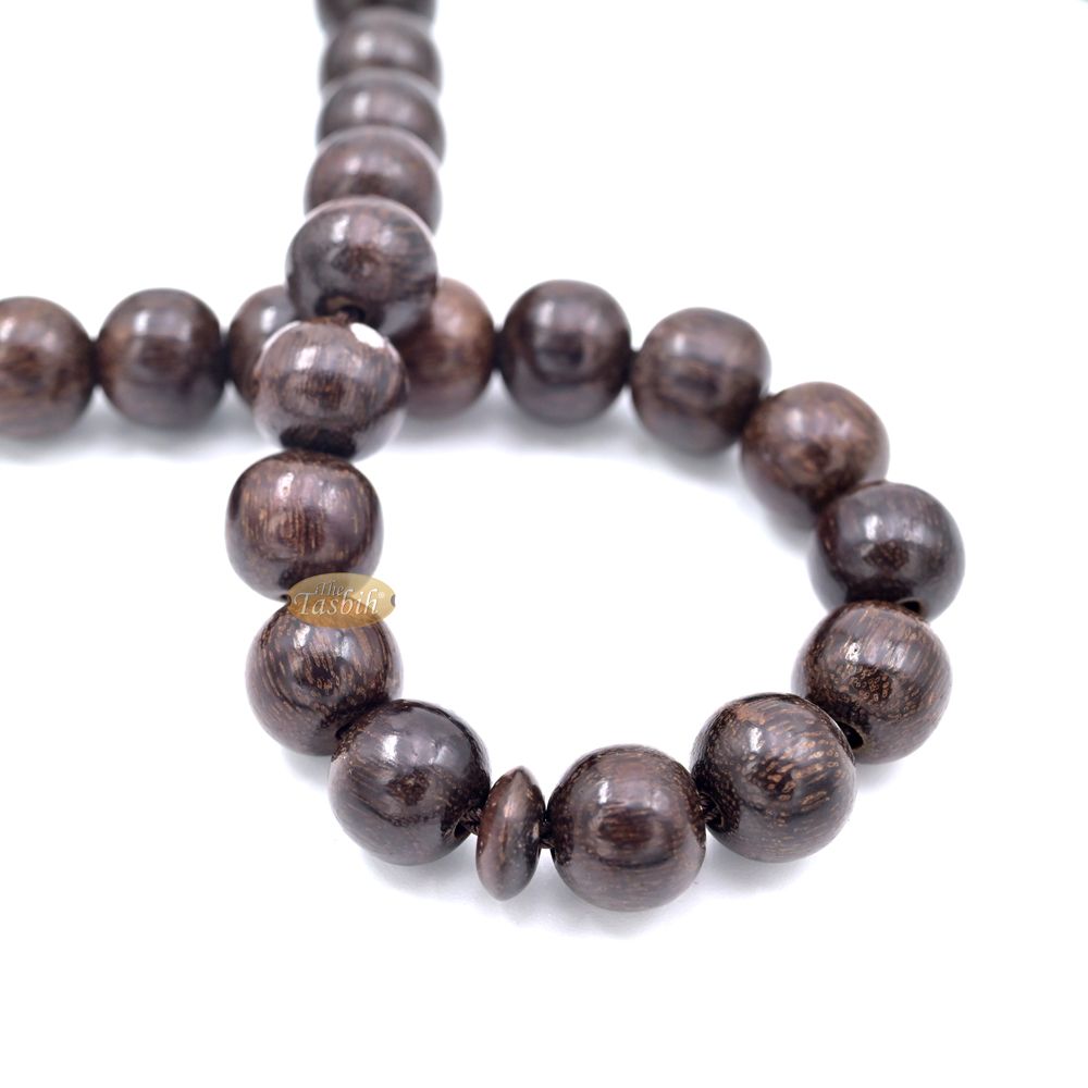 Handcrafted Tamarind Wood 33-Bead Dhikr Prayer Tasbih Dark Brown Tassels 11 mm Beads