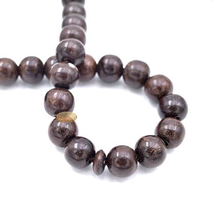 Handcrafted Tamarind Wood 33-Bead Dhikr Prayer Tasbih Dark Brown Tassels 11 mm Beads