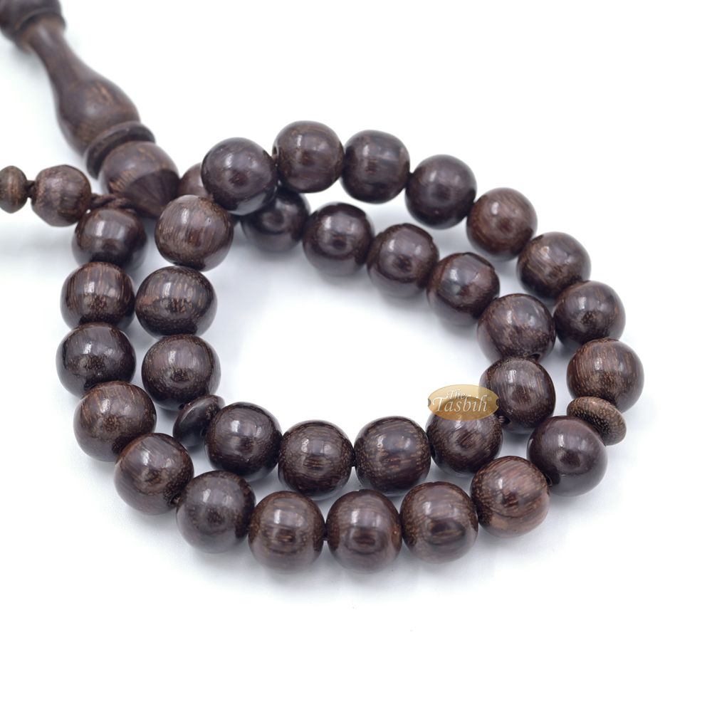 Handcrafted Tamarind Wood 33-Bead Dhikr Prayer Tasbih Dark Brown Tassels 11 mm Beads