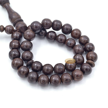 Handcrafted Tamarind Wood 33-Bead Dhikr Prayer Tasbih Dark Brown Tassels 11 mm Beads