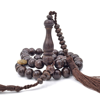 Handcrafted Tamarind Wood 33-Bead Dhikr Prayer Tasbih Dark Brown Tassels 11 mm Beads