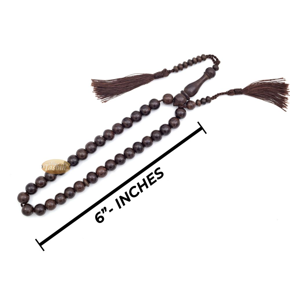 Handcrafted Tamarind Wood 33-Bead Dhikr Prayer Tasbih Dark Brown Tassels 11 mm Beads