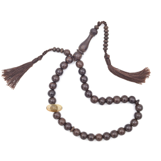 Handcrafted Tamarind Wood 33-Bead Dhikr Prayer Tasbih Dark Brown Tassels 11 mm Beads