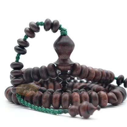 Tamarind Wood Misbaha – Medium Terompah 5x10mm Brown 99ct Short Barrel Indonesian Prayer Beads