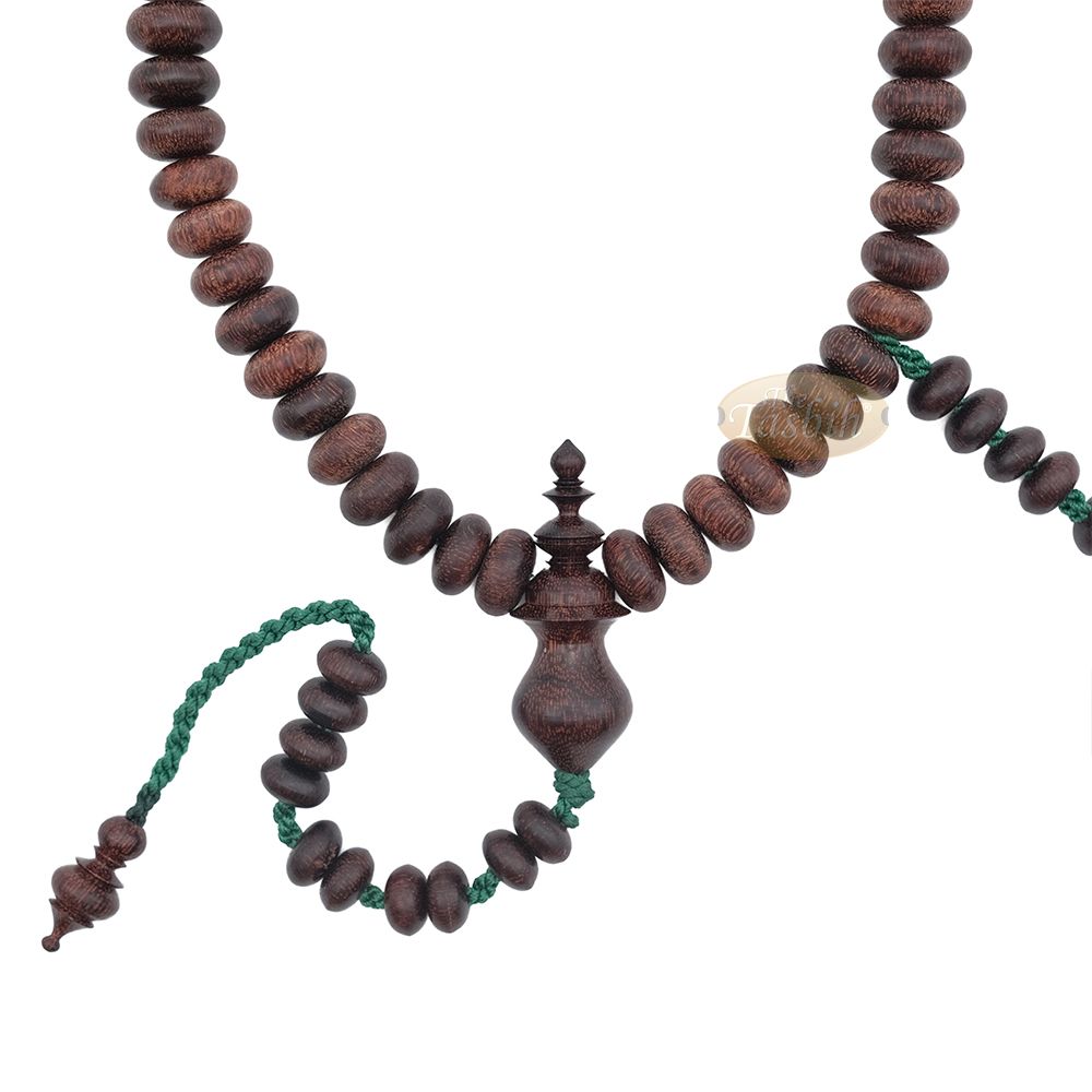 Tamarind Wood Misbaha – Medium Terompah 5×10 mm Brown 99 count Short Barrel Indonesian Prayer Beads