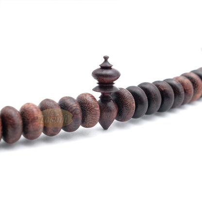 Tamarind Wood Misbaha – Medium Terompah 5x10mm Brown 99ct Short Barrel Indonesian Prayer Beads