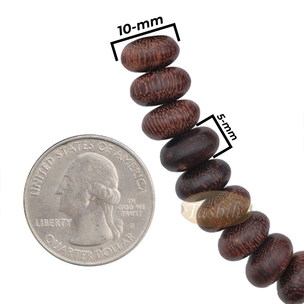 Tamarind Wood Misbaha – Medium Terompah 5x10mm Brown 99ct Short Barrel Indonesian Prayer Beads