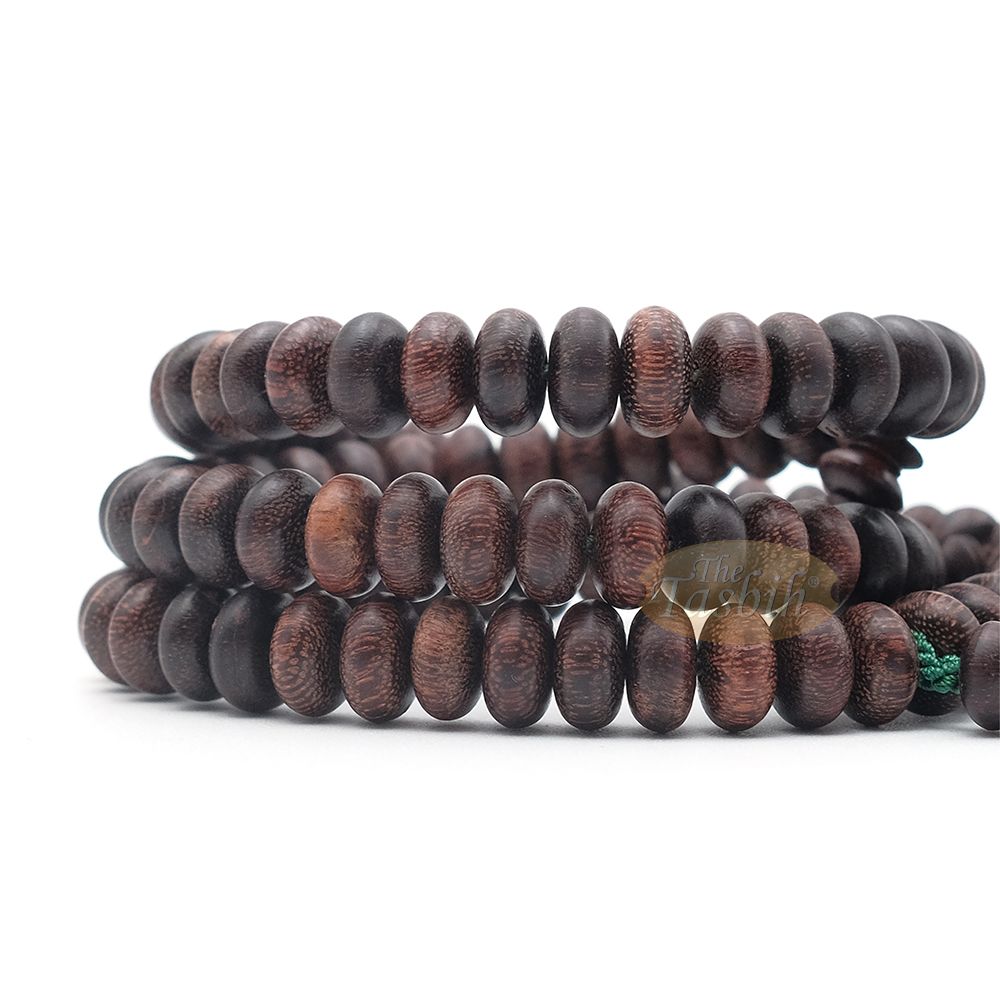 Tamarind Wood Misbaha – Medium Terompah 5×10 mm Brown 99 count Short Barrel Indonesian Prayer Beads