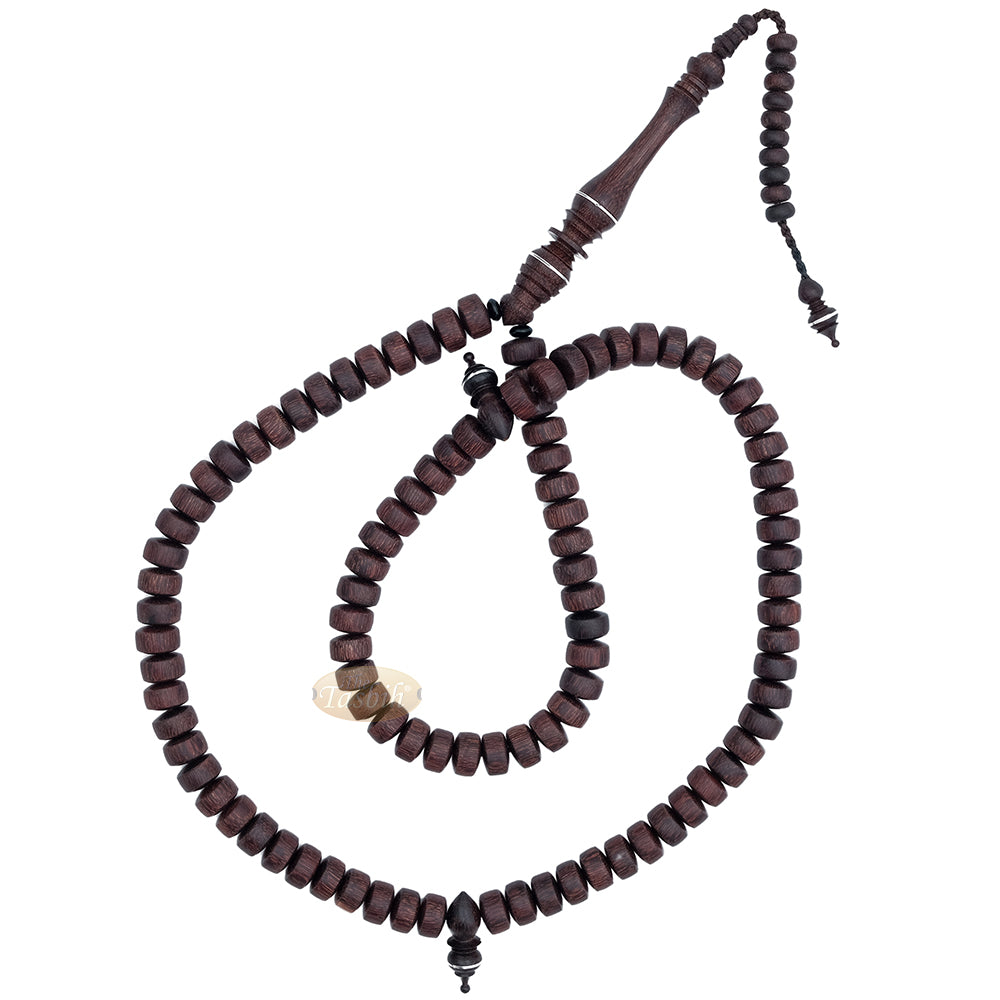 Large Tamarind Wood Nalain Misbaha – Barita Limited Edition 7×12 mm Barrel-shape 100 count Muslim Indonesian Prayer Beads