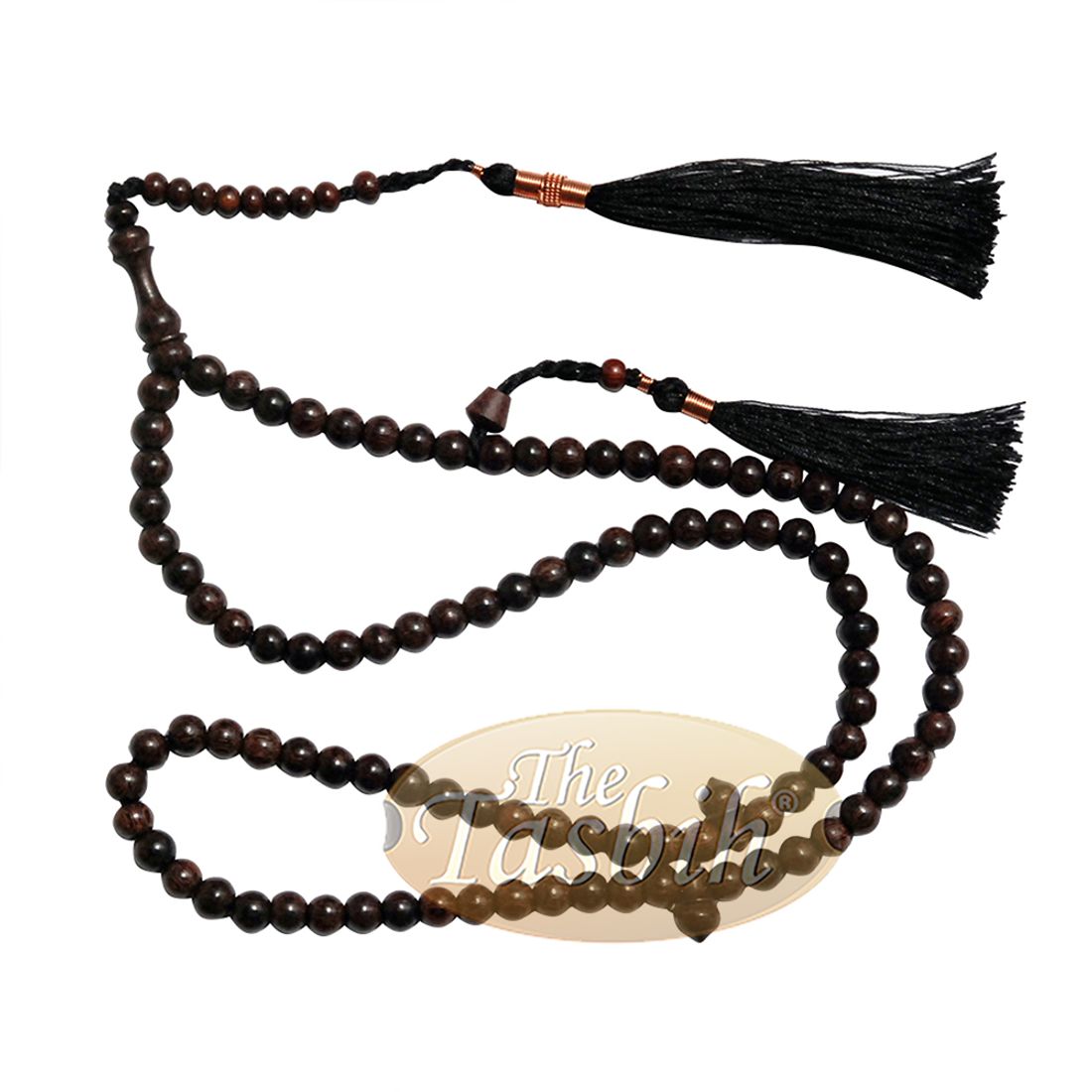 6mm Dark Brown Tamarind Wood Necklace Prayer Beads Copper on Tassels