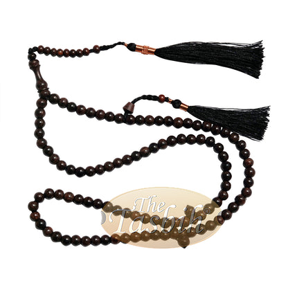 6mm Dark Brown Tamarind Wood Necklace Prayer Beads Copper On Tassels