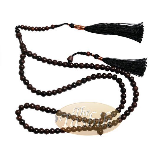 Kalung Kayu Asam Jawa Coklat Tua 6 mm Tasbih Tembaga Pada Rumbai