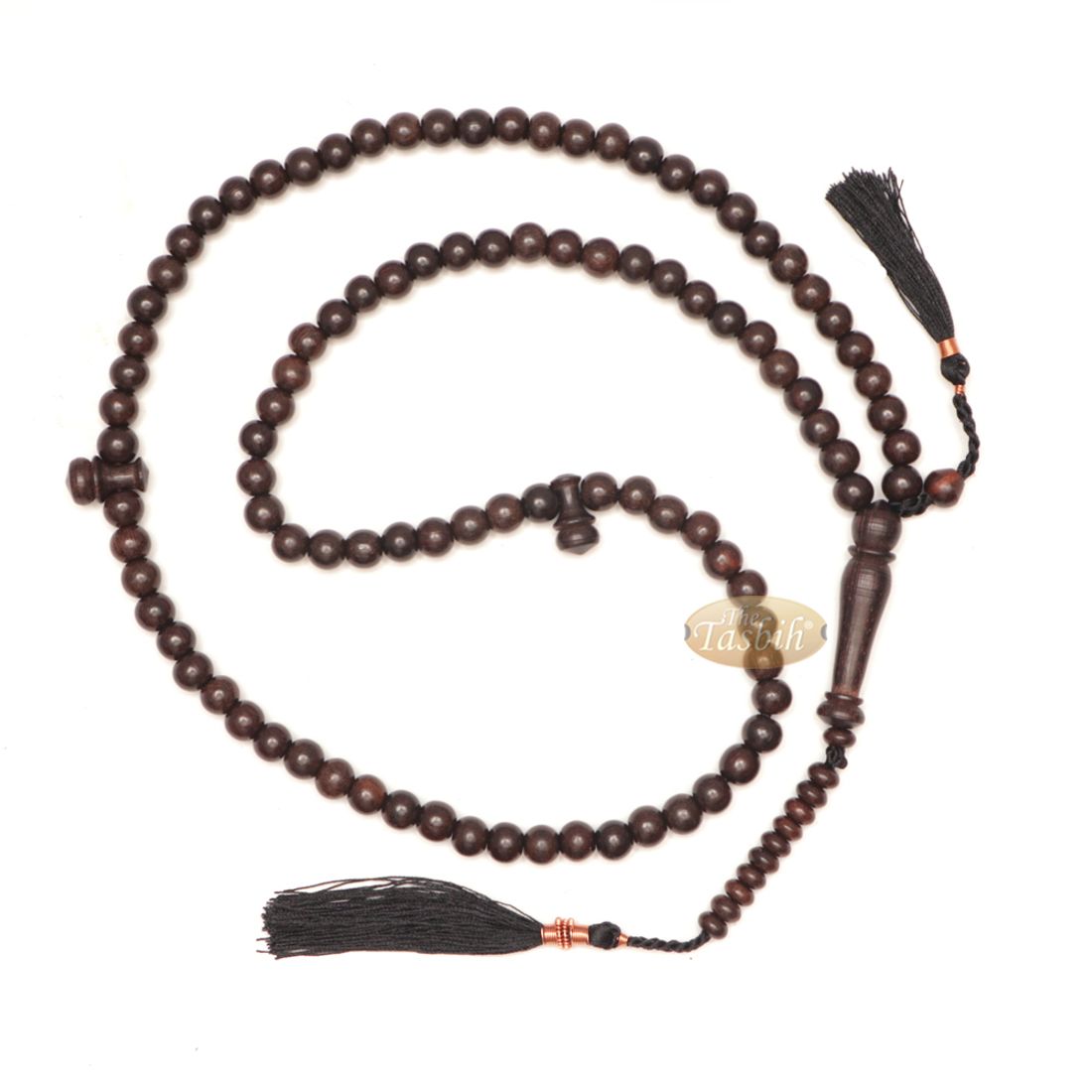 Natural Tamarind Wood Tasbih Prayer Beads 8mm 99-bead with Copper Decorated Black Tassels