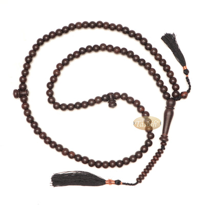 Natural Tamarind Wood Tasbih Prayer Beads 8mm 99-Bead With Copper Decorated Black Tassels