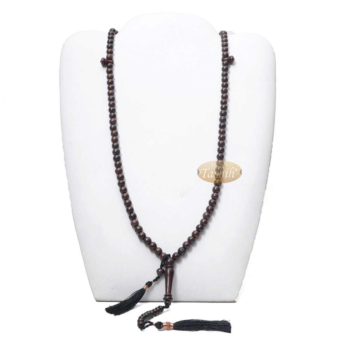 Natural Tamarind Wood Tasbih Prayer Beads 8mm 99-bead with Copper Decorated Black Tassels