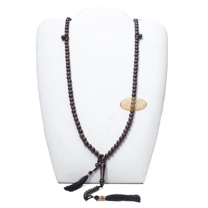 Natural Tamarind Wood Tasbih Prayer Beads 8mm 99-Bead With Copper Decorated Black Tassels