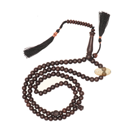 Natural Tamarind Wood Tasbih Prayer Beads 8mm 99-Bead With Copper Decorated Black Tassels