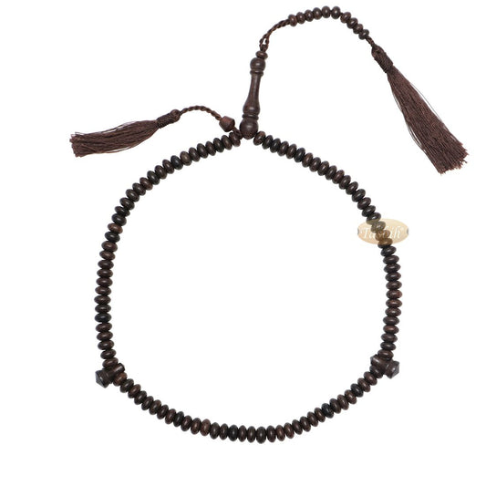 Prayer Beads – 9x4mm 99-Bead Flat Oval Tamarind Tasbih Dark Brown Tassels and 10-bead Counter