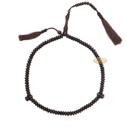 Prayer Beads – 9X4mm 99-Bead Flat Oval Tamarind Tasbih Dark Brown Tassels And 10-Bead Counter