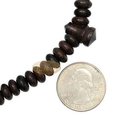 Prayer Beads – 9X4mm 99-Bead Flat Oval Tamarind Tasbih Dark Brown Tassels And 10-Bead Counter