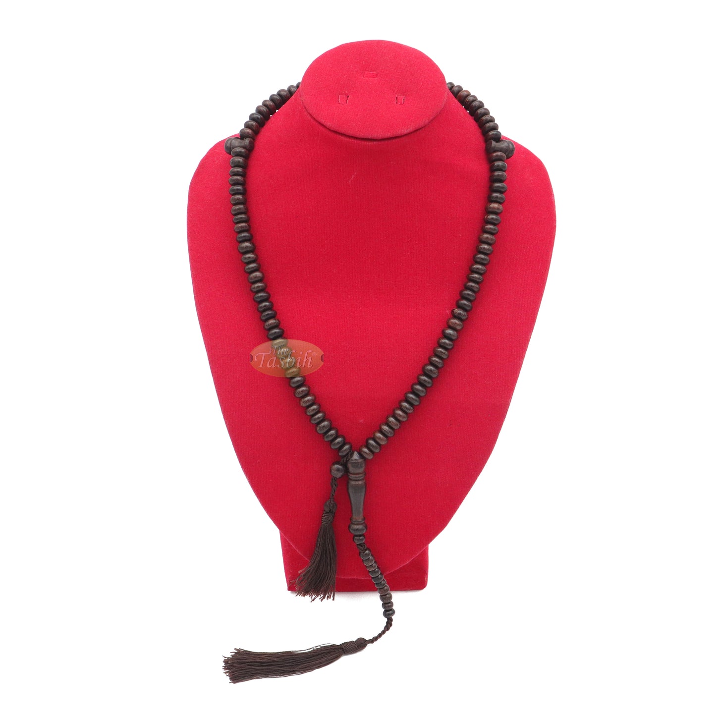 Tasbih – Tasbih Tamarind Bujur Leper 9mm 99-Manik dengan Jumbai Coklat Gelap Sepadan dan Pembilang 10 Manik