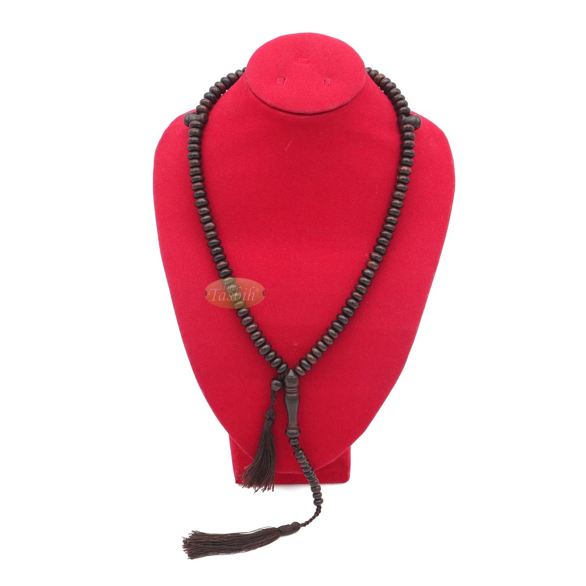 Prayer Beads – 9 mm 99-Bead Flat Oval Tamarind Tasbih with Matching Dark Brown Tassels and 10-Bead Counter