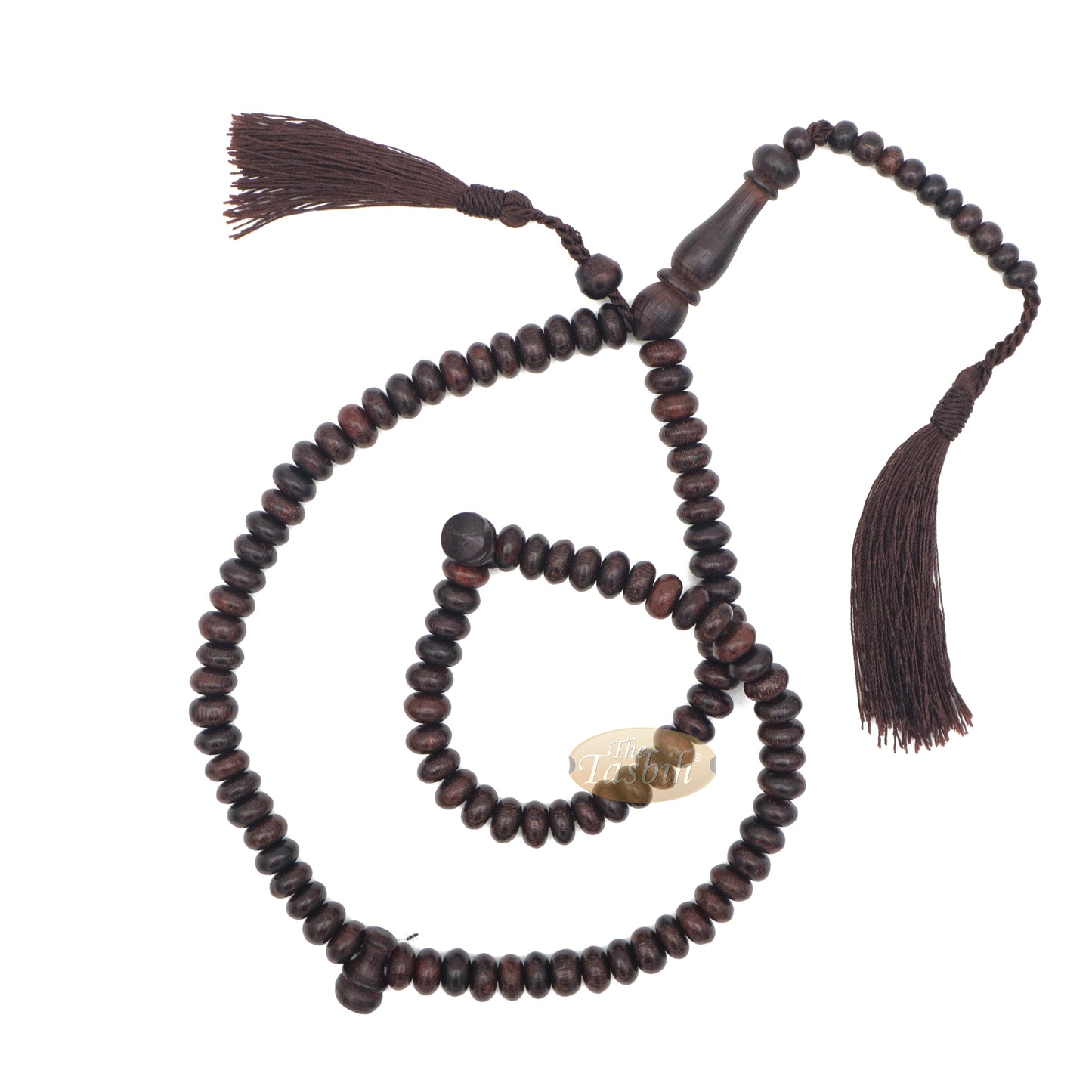Tasbih – Tasbih Tamarind Bujur Leper 9mm 99-Manik dengan Jumbai Coklat Gelap Sepadan dan Pembilang 10 Manik