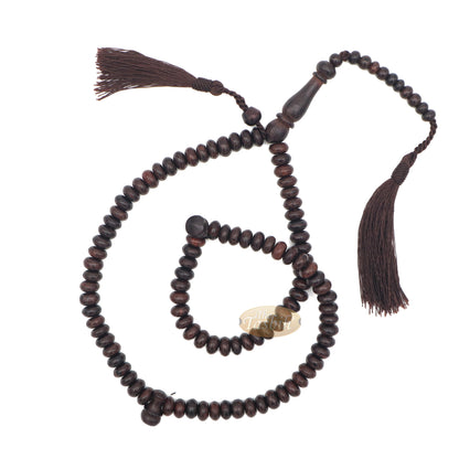 Tasbih – Tasbih Tamarind Bujur Leper 9mm 99-Manik dengan Jumbai Coklat Gelap Sepadan dan Pembilang 10 Manik