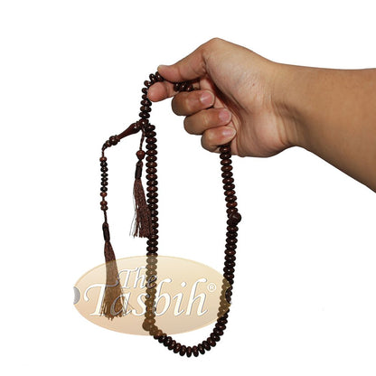 Wooden Islamic Prayer Beads – 10 mm 99 count Flat Oval Tamarind Misbaha Tasbih – Dark Brown Tassels, Adjustable Tension, Extra Counter
