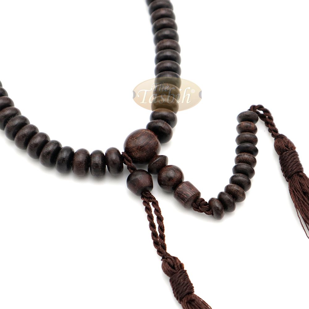 Flat Oval 6×9 mm Tamarind Tasbih 99 Beads with Brown Tassels