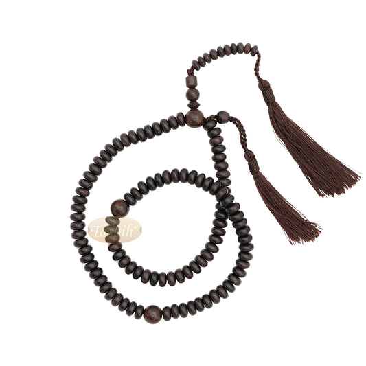 Tasbih Oval Datar 6x9 mm Asam Jawa 99 Butir dengan Rumbai Coklat