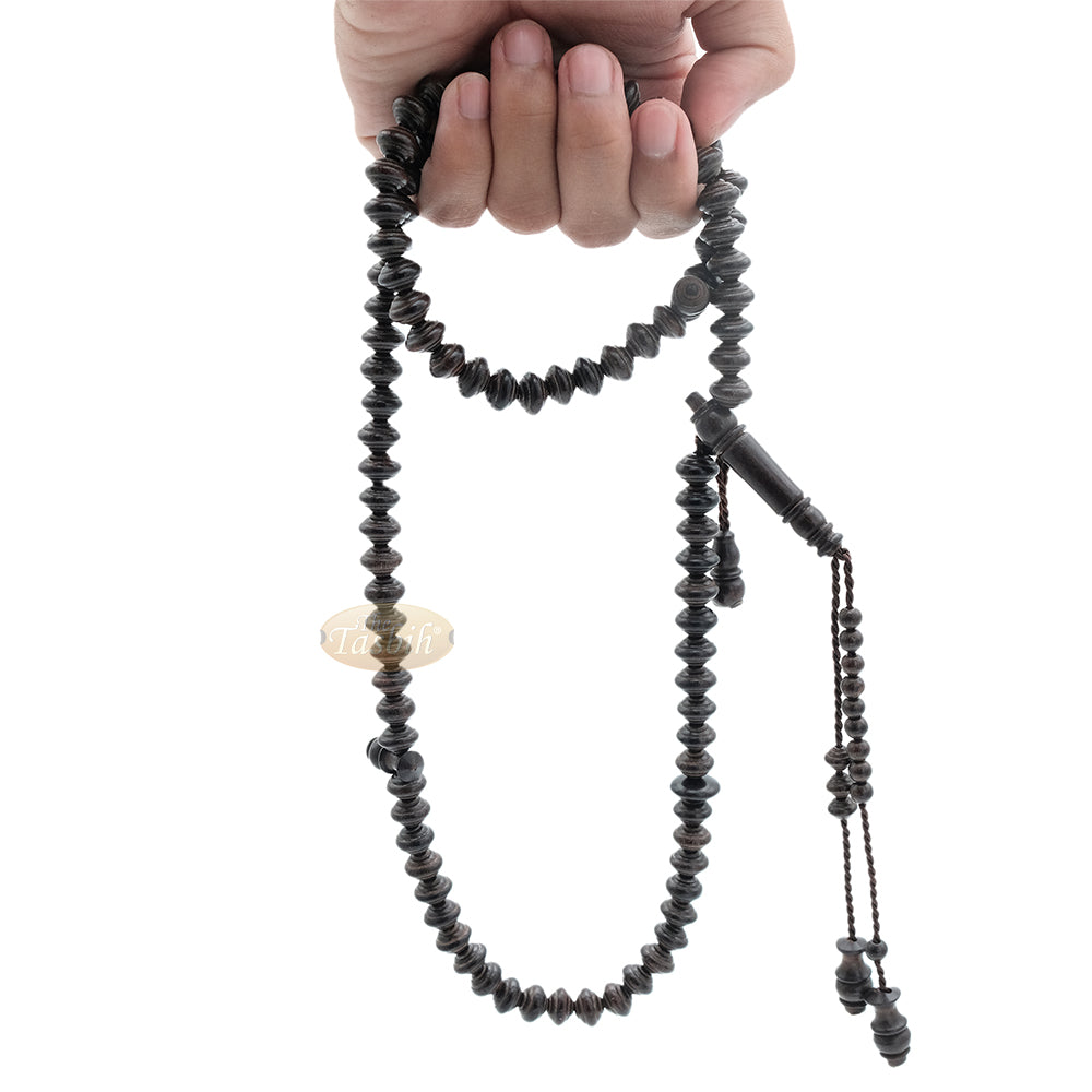 Dark Brown Tamarind Wood 8x11 mm 99-bead Muslim Prayer Beads Tasbih - Genuine Color Shiny Islamic Misbaha in Gift Box