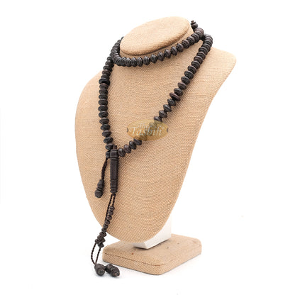 Dark Brown Tamarind Wood 8x11 mm 99-bead Muslim Prayer Beads Tasbih - Genuine Color Shiny Islamic Misbaha in Gift Box
