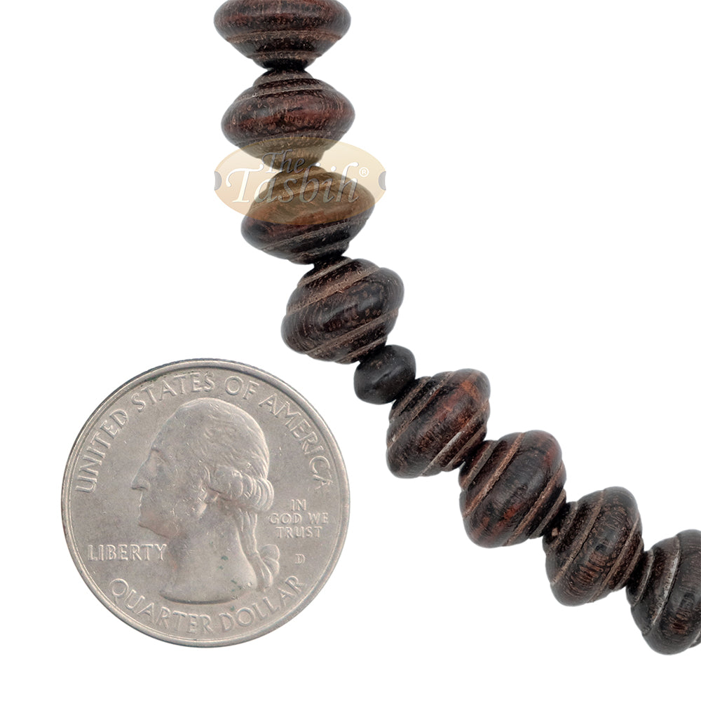 Dark Brown Tamarind Wood 8x11 mm 99-bead Muslim Prayer Beads Tasbih - Genuine Color Shiny Islamic Misbaha in Gift Box