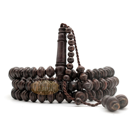 Dark Brown Tamarind Wood 8×11 mm 99-bead Muslim Prayer Beads Tasbih – Genuine Color Shiny Islamic Misbaha in Gift Box