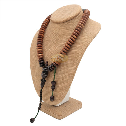 Large Tamarind Heartwood Moringa Accented Muslim Tasbih - Limited-Edition Handcrafted 7x16 mm Saucer Beads 99 count Misbaha