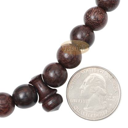 Kayu Tamarind Eksotik Tasbih Sibha 10-mm Besar dengan Jumbai Coklat Gelap Padan