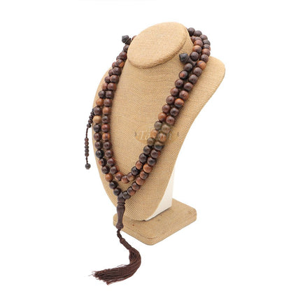 12 mm 99 beads Natural Tamarind wood with counter brown tassel