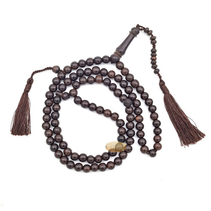 Exotic Large 9 mm Tamarind Heartwood Tasbih Misbaha with Matching Dark Brown Tassels