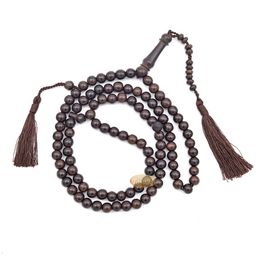 Exotic Large 9 mm Tamarind Heartwood Tasbih Misbaha with Matching Dark Brown Tassels