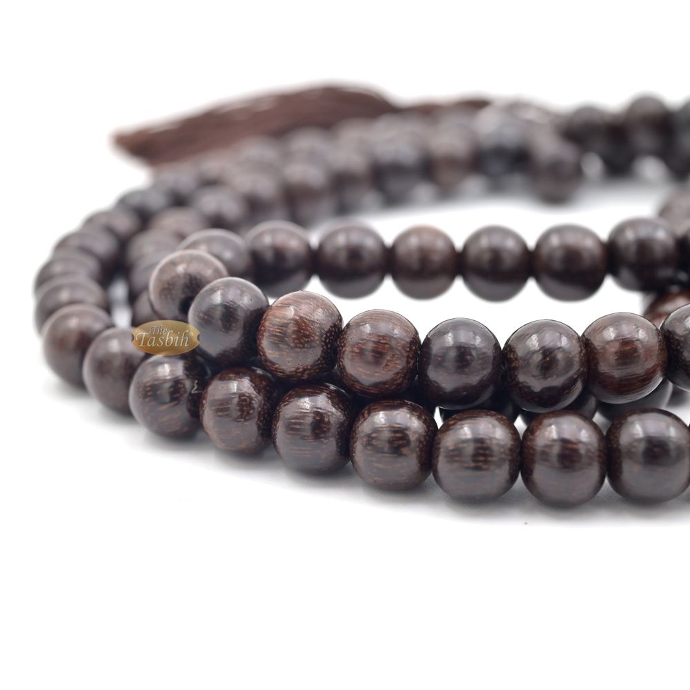 Exotic Large 9 mm Tamarind Heartwood Tasbih Misbaha with Matching Dark Brown Tassels