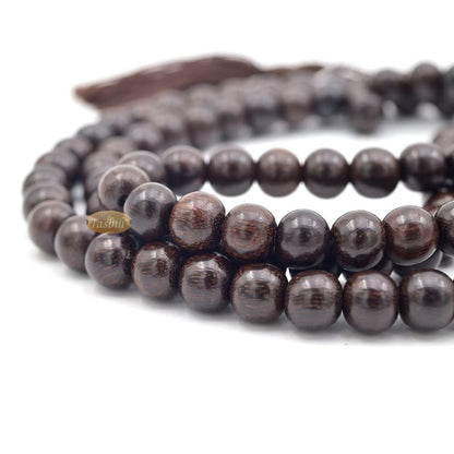 Exotic Large 9 mm Tamarind Heartwood Tasbih Misbaha with Matching Dark Brown Tassels