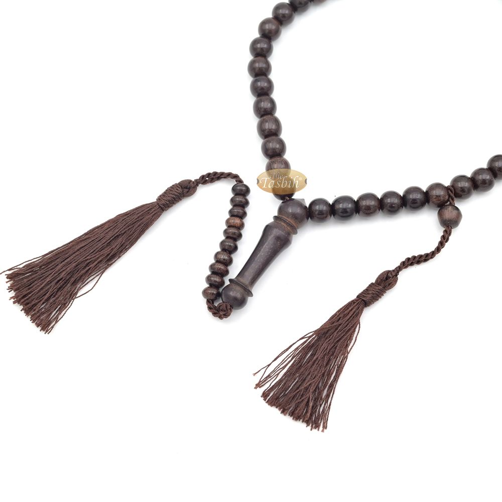 Exotic Large 9 mm Tamarind Heartwood Tasbih Misbaha with Matching Dark Brown Tassels