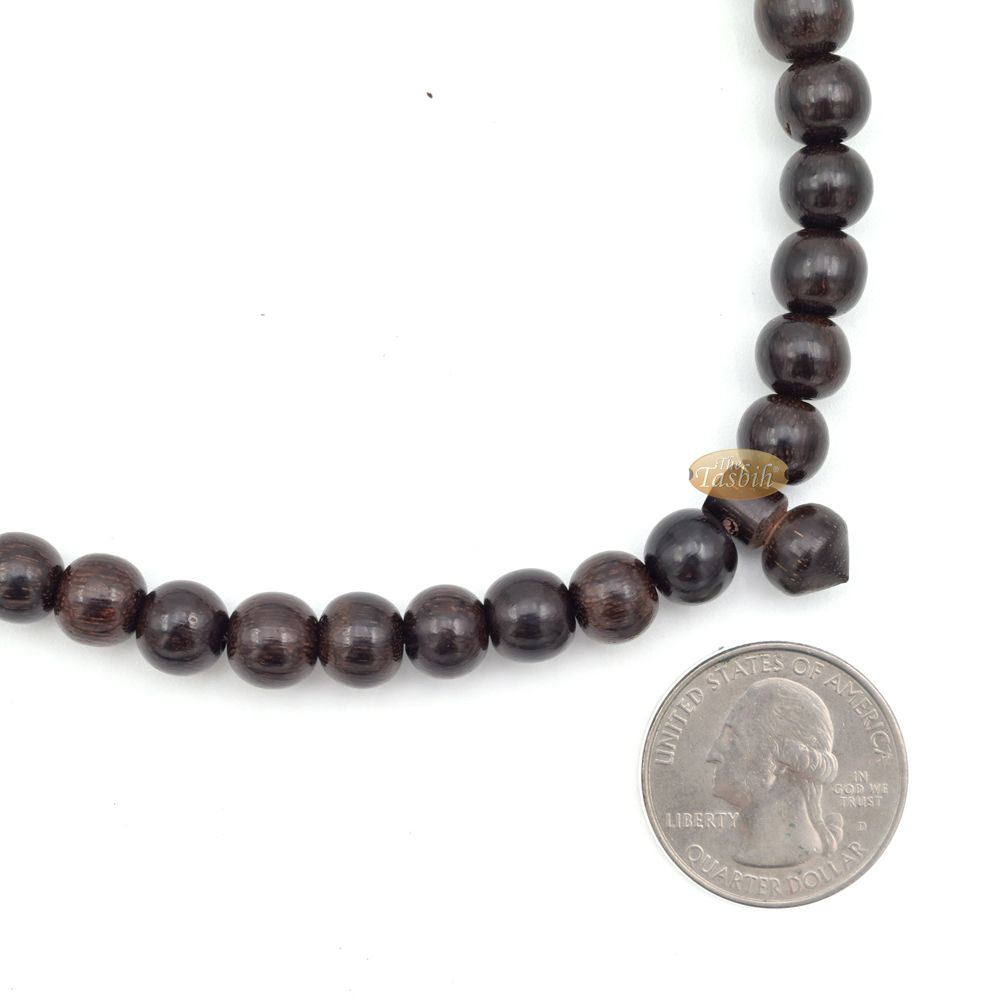 Exotic Large 9 mm Tamarind Heartwood Tasbih Misbaha with Matching Dark Brown Tassels