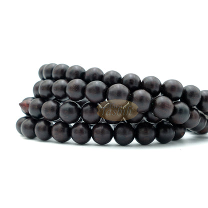 Limited Edition Tamarind Wood Terompah Prayer Beads 99 count Round Shape - 10 mm Dark Brown Beads Alif and Dividers Pewter Inlay Islamic Misbaha