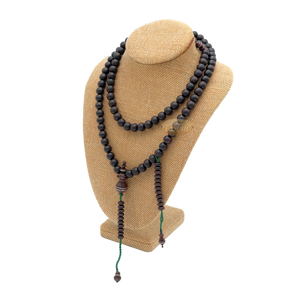 Limited Edition Tamarind Wood Terompah Prayer Beads 99 count Round Shape – 10 mm Dark Brown Beads Alif and Dividers Pewter Inlay Islamic Misbaha
