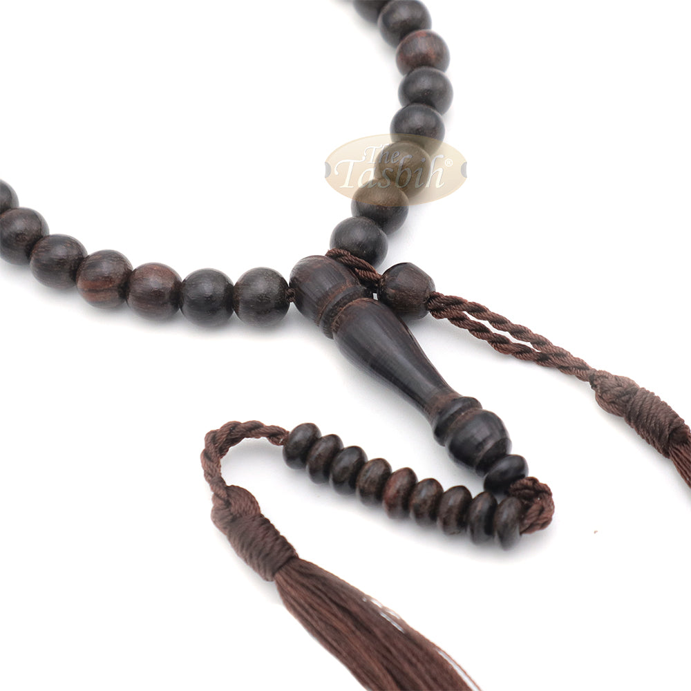 Tamarind wood Muslim Prayer Beads - Handcrafted 8 mm 99-count Islamic Dhikr Beads with 2 Citrus wood Dividers